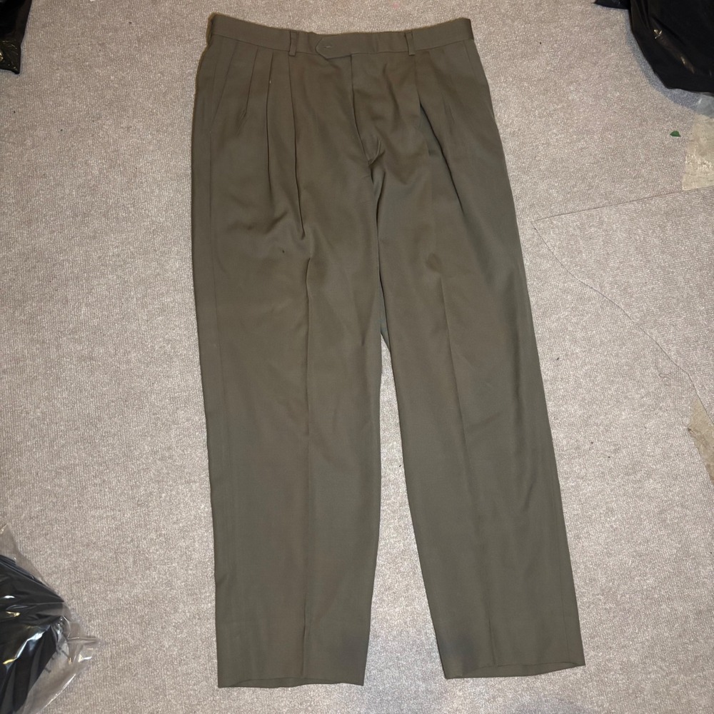 Monsieur by Givenchy Mens Pleated Dress Pants 38 Olive Taupe Made in USA Vintage